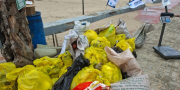 Projeto Mares recolhe 165 kg de resíduos em ação de limpeza de praia em Mar Grande